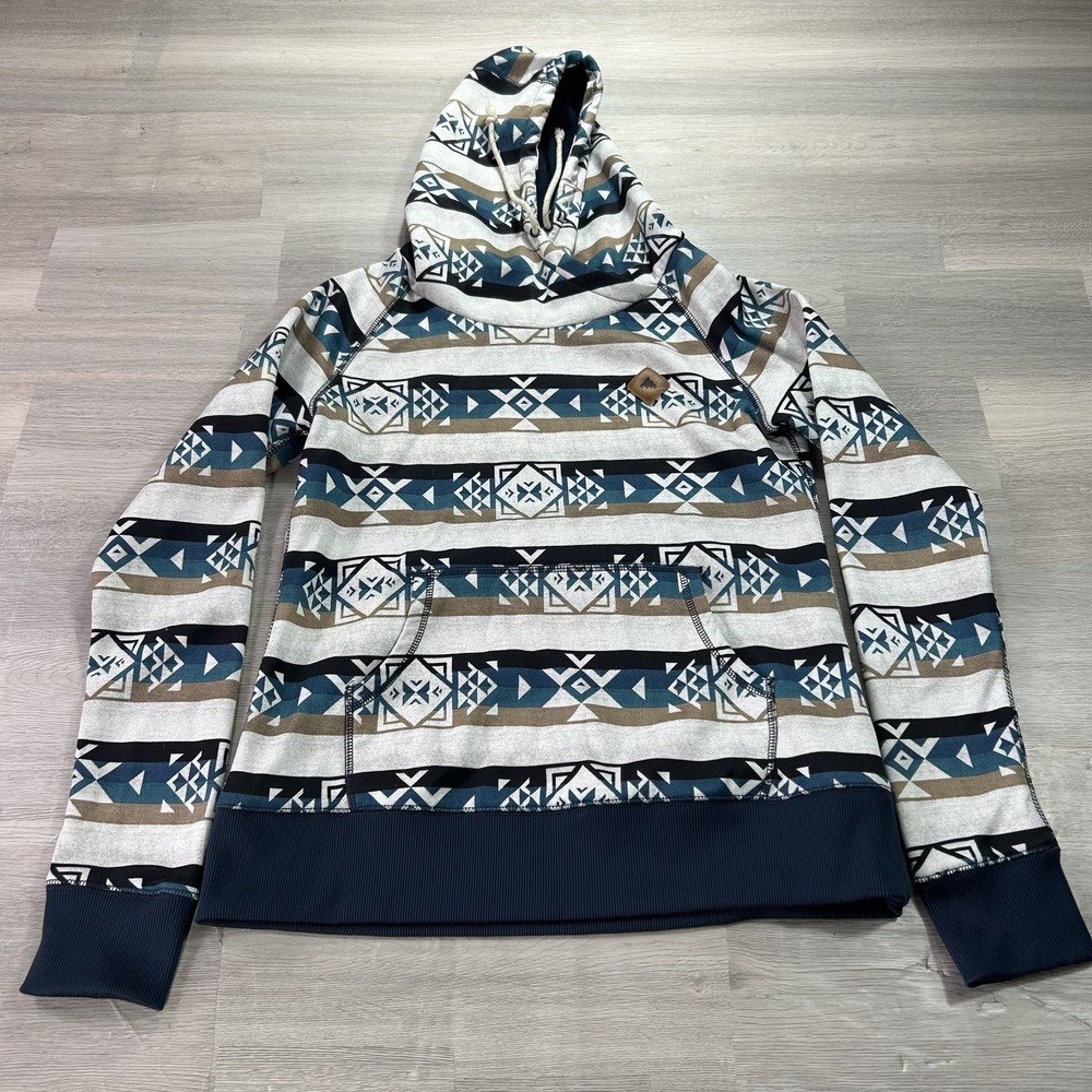 Burton DRYRIDE Hoodie Womens Medium Multicolor Aztec Fleece Sweatshirt Heron